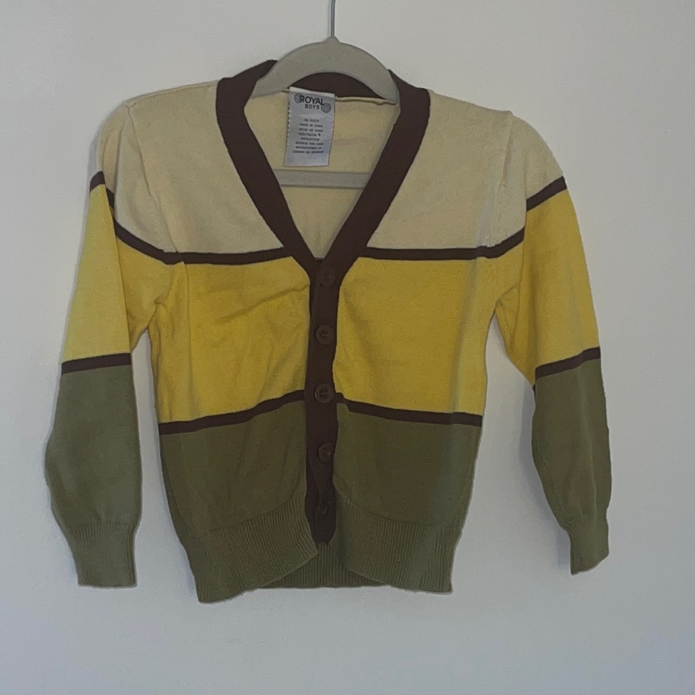 Royal Boys cream, yellow, and green button up cardigan (size: 4)